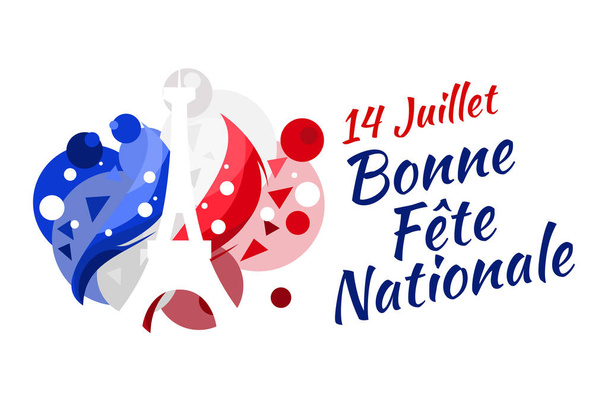 Переклади: 14 липня, з днем народження. Щасливого національного дня Франції. Підходить для вітальної листівки, плаката і банера. - Вектор, зображення