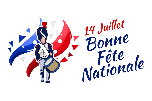 Переклади: 14 липня, з днем народження. Щасливого національного дня Франції. Підходить для вітальної листівки, плаката і банера. - Вектор, зображення
