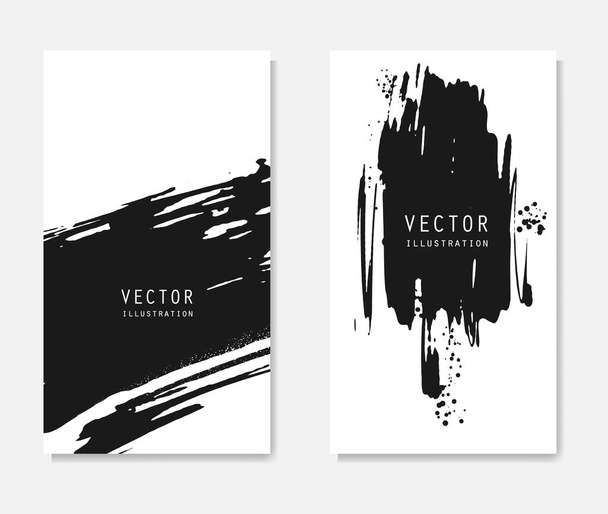 Abstract ink brush banners set with grunge effect. Japanese style. Vector illustration - Wektor, obraz