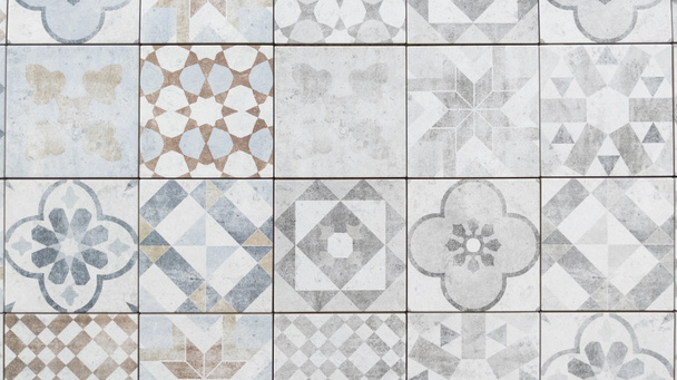 geometryczny Azulejo płytki wzór portugalski hiszpański retro stare płytki mozaika śródziemnomorski bezszwowy tło projekt - Zdjęcie, obraz