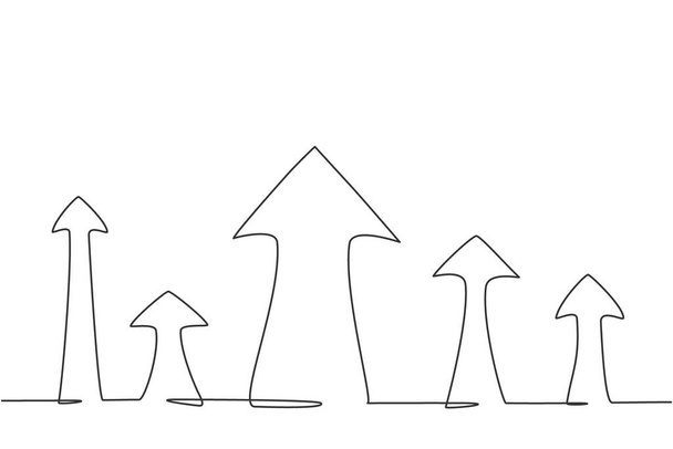 Continu een lijn tekening symbool van de stijgende pijlen pictogram. Succesvolle bedrijfsverkopen richten zich op groeiprestatie minimalistisch concept. Trendy single line draw ontwerp vector grafische illustratie - Vector, afbeelding