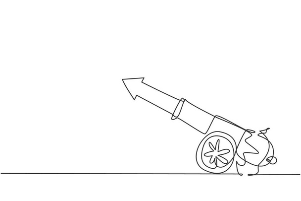 Singolo disegno di una linea di arma palla di cannone con freccia simbolo proiettile missile. Crescita della finanza aziendale concetto minimo. Moderna linea continua disegnare disegno grafico vettoriale illustrazione - Vettoriali, immagini