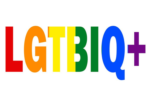 LGTBIQ + text s vyplněním vlajky LGTBIQ + kolektiv na bílém pozadí - Vektor, obrázek