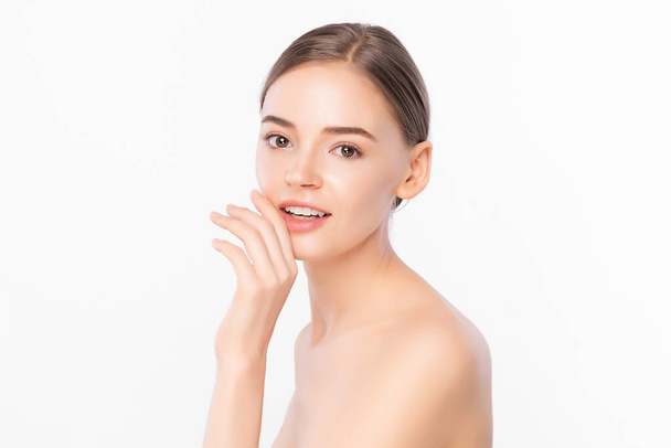 Beautiful young woman with clean fresh skin on white background, Face care, Facial treatment, Cosmetology, beauty and spa, Asian women portrait. - Fotó, kép