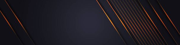 Abstract dark grey horizontal wide banner with orange light lines on blank space. - Вектор, зображення