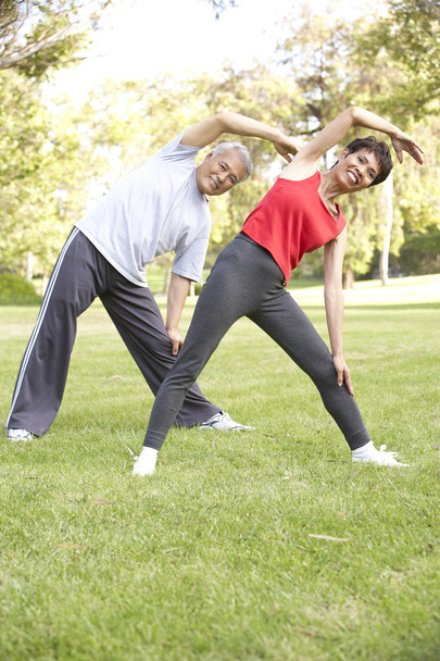 Senior Couple Exercising In Park - Foto, afbeelding