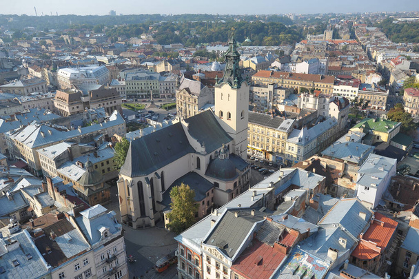 Lviv, UKRAINE - September 19, 2012: Cathedral Basilica of the Assumption - Zdjęcie, obraz