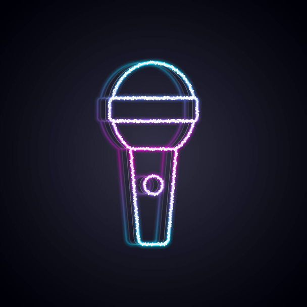 Linea fluorescente icona del microfono isolato su sfondo nero. Sul microfono radio in onda. Segnale di altoparlante. Vettore - Vettoriali, immagini