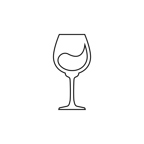 Szklane czerwone wino z kroplą alkoholu w środku. Kontury linii sztuki w stylu płaskim. Restauracja alkoholowa ilustracja do projektowania uroczystości. Ikona konturu napoju. Izolacja na białym tle - Wektor, obraz
