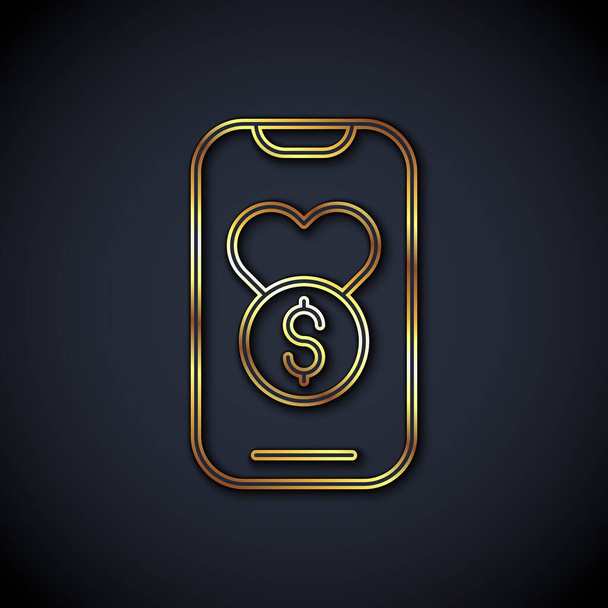 Gold line Donation and charity icon isolated on black background. Donate money and charity concept. Vector - Vector, Image