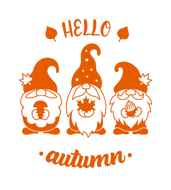 Autumn gnomes vector silhouette. Hello autumn design. Fall. - Vektor, kép