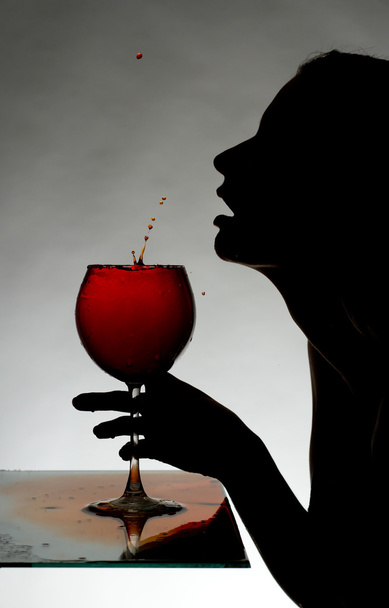 Woman with red wine - Zdjęcie, obraz