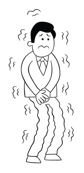 Cartoon businessman shaking with fear, vector illustration. Black outlined and white colored. - Vector, Image
