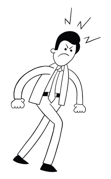 Cartoon business man walking angry, vector illustration. Black outlined and white colored. - Vector, afbeelding