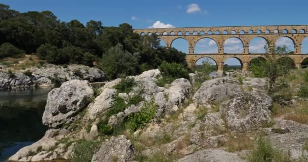 The Roman Bridge Pont du Gard and the Gardon River,Resmoulins, Gard, Occitanie,France - Footage, Video