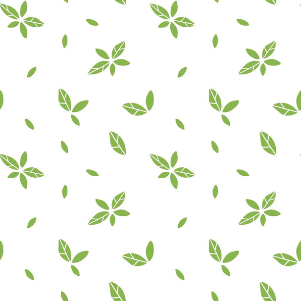 Simple seamless pattern. Hand drawn green leaves, trendy organic delicious herbs on white, minimal style. Decor textile, wrapping paper wallpaper vector print or fabric - Διάνυσμα, εικόνα