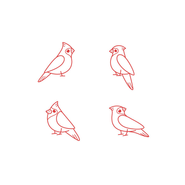 Cartoon bird icon set. Different poses of red cardinal. Vector illustration for prints, clothing, packaging, stickers. - Vector, Imagen