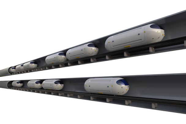 Tecnologia di trasporto con treni di automazione ad alta velocità con rendering 3d nelle gallerie - Foto, immagini
