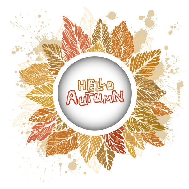 Autumn background with leaves and ears. Frame Hello Autumn . Vector illustration - Vektor, obrázek