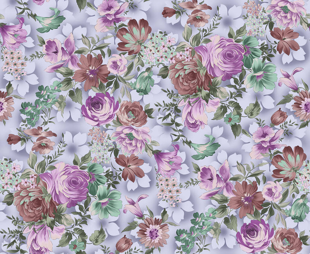 seamless watercolor flower design with digital texture - Photo, Image