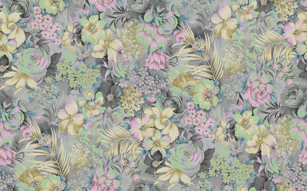 nahtloses Aquarell-Blumendesign mit digitaler Textur - Foto, Bild