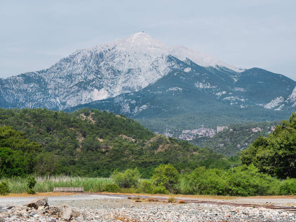 View of Tahtali or Lycian Olympus mountain from ancient Phaselis city. Turkey. - Foto, imagen