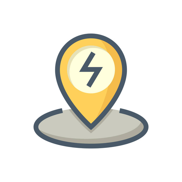 Charging station point for ev or hybrid car vector design. That icon, sign or symbol of pin and electric power. Pointer of public destination in map or app for recharge vehicle battery. 64x64 pixel. - Vector, afbeelding