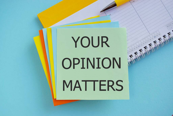 your opinion matters text written on on colorful sticker note, business concept - Photo, Image