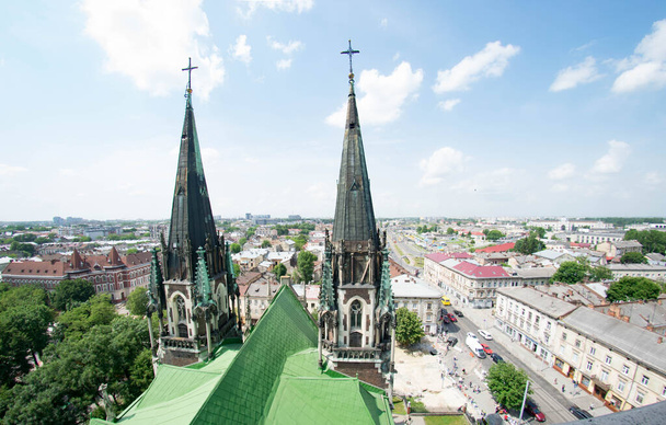 Vista de Lviv e da Igreja Católica dos Santos Olga e Elizabeth - Foto, Imagem