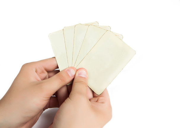 Hand with five empty playing cards - Φωτογραφία, εικόνα