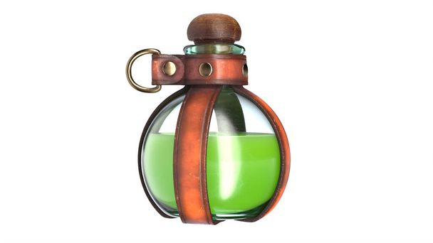 Ilustración 3D del sostenedor de la botella de la poción de cuero aislado en blanco. - Foto, imagen