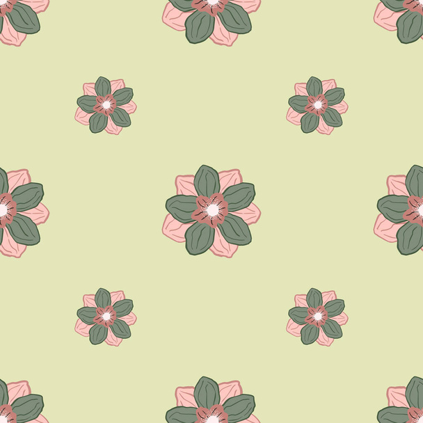 Minimalistic seamless pattern in pale tones with doodle pink and green colored anemone bud flower ornament. Stock illustration. Vector design for textile, fabric, giftwrap, wallpapers. - Vector, Image