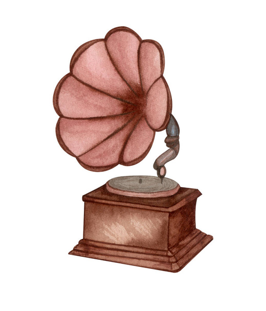 Vintage-Grammophon. Handgezeichnete Illustration. Plattenspieler-Aquarell - Foto, Bild