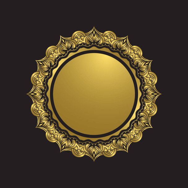 Luxury gold mandala frame design element. Vector badge mandala in golden color. Circle mandala badge with floral patterns.  - ベクター画像
