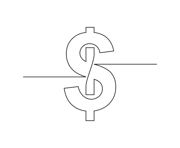 Безперервна лінія креслення знака долара, дизайн лінії грошових символів
. - Вектор, зображення