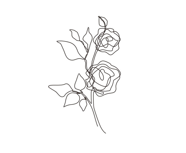 Desenho de linha contínua de flor de rosa. Abstrato subiu design de arte linha. - Vetor, Imagem