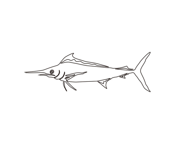 voilier ligne continue art dessin style. Marlin noir minimaliste poisson fruits de mer contour. vecteur de course actif modifiable.  - Vecteur, image