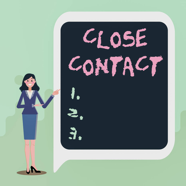 Koncepcionális kijelző Close Contact. Üzleti koncepció, amelynek története közvetlen kitettség egy ügyintéző Megjelenítése fontos információk, bemutatása az új ötletek - Fotó, kép