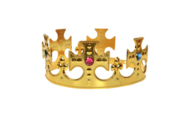 Crown. Gold Crown. Golden Royal King Crown. King Crown. Isolated on white. Room for text. Clipping Path. Royal gold crown. Crown with gemstones. Golden queen crown. Gold crown. crown of gold. 24 caret gold crown. precious gold crown. royalty crown. - Photo, Image