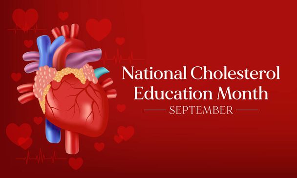 Εθνική Χοληστερόλη Εκπαιδευτικό μήνα παρατηρείται κάθε χρόνο κατά τη διάρκεια του Σεπτεμβρίου, για την ευαισθητοποίηση σχετικά με καρδιαγγειακές παθήσεις, χοληστερόλη, και εγκεφαλικό επεισόδιο. Εικονογράφηση διανύσματος - Διάνυσμα, εικόνα