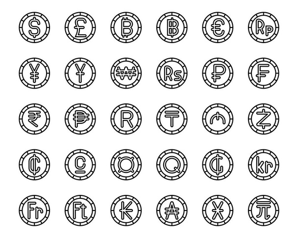 Ícone de contorno de moeda e símbolo para site, aplicativo - Vetor, Imagem