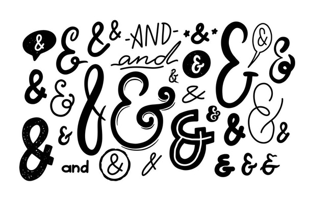 Ampersand Signs, Monochrome Font Symbolen Geïsoleerd op Witte Achtergrond. Elegant Script, Calligraphy Design Elements - Vector, afbeelding