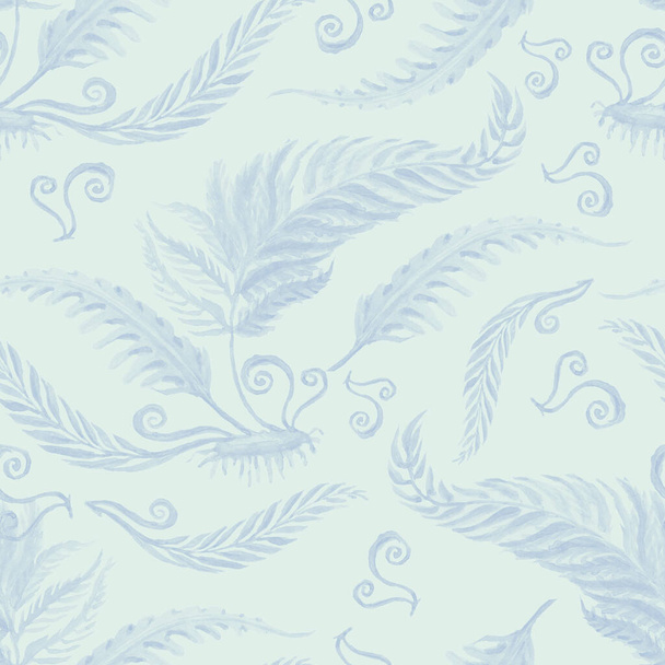 Flowers fern forest plants leaves watercolor illustration hand drawn. Sketch print textile set decoration bouquet vegetation seamless pattern - Photo, Image