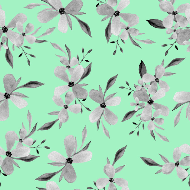 Seamless pattern with flowers and leaves. Hand-drawn . Floral pattern for wallpaper or fabric. Flowers and leaves. Texture background. - Valokuva, kuva