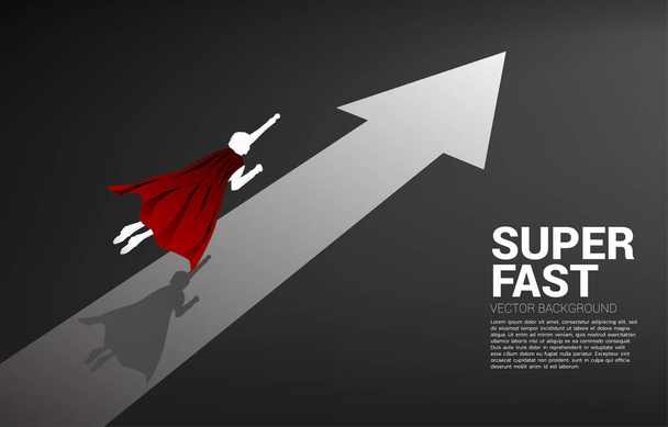 Silhouette of businessman flying fast with arrow. Concept of boost and growth in business. - Vector, Image