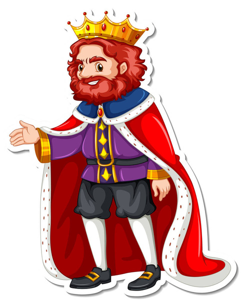 A king with red robe cartoon character sticker illustration - Vector, Image