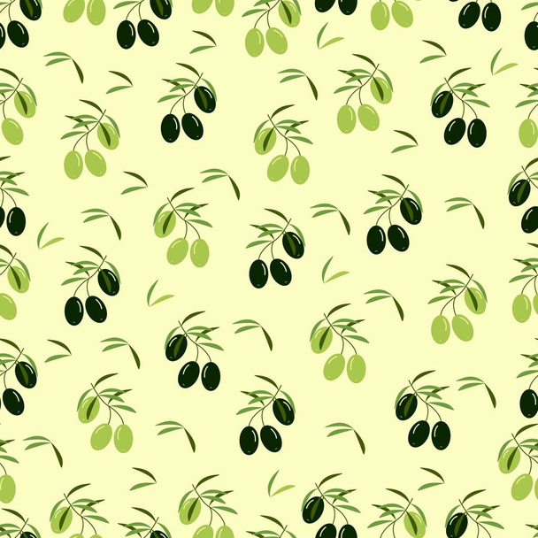 Olives seamless pattern, black and light olives, vector background in flat style - Vector, Imagen