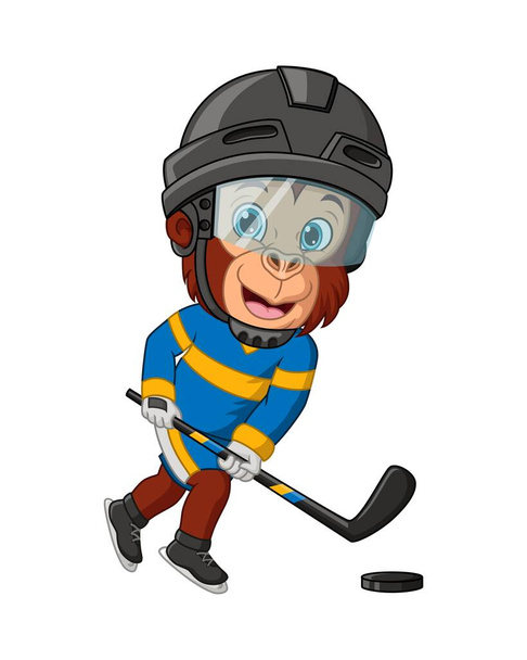 Vektorillustration eines Affen, der ein Hockey spielt - Vektor, Bild