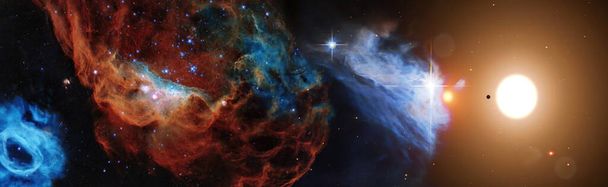 Tähtihiukkanen mustalla pohjalla, tähtisumu galaksissa avaruuden taustalla. Elementit tämän kuvan kalustettu NASA. - Valokuva, kuva