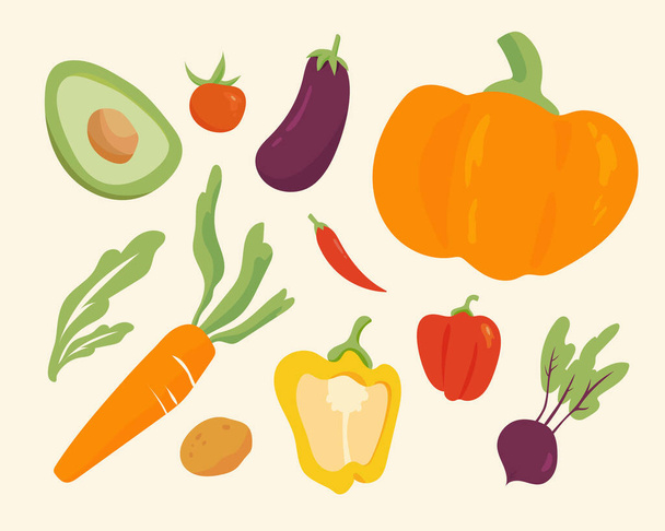 Una collezione di verdure varie. disegno piatto stile minimale illustrazione vettoriale. - Vettoriali, immagini